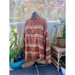 Portland Organic Brown Striped Hurley Button Down Flannel Shirt